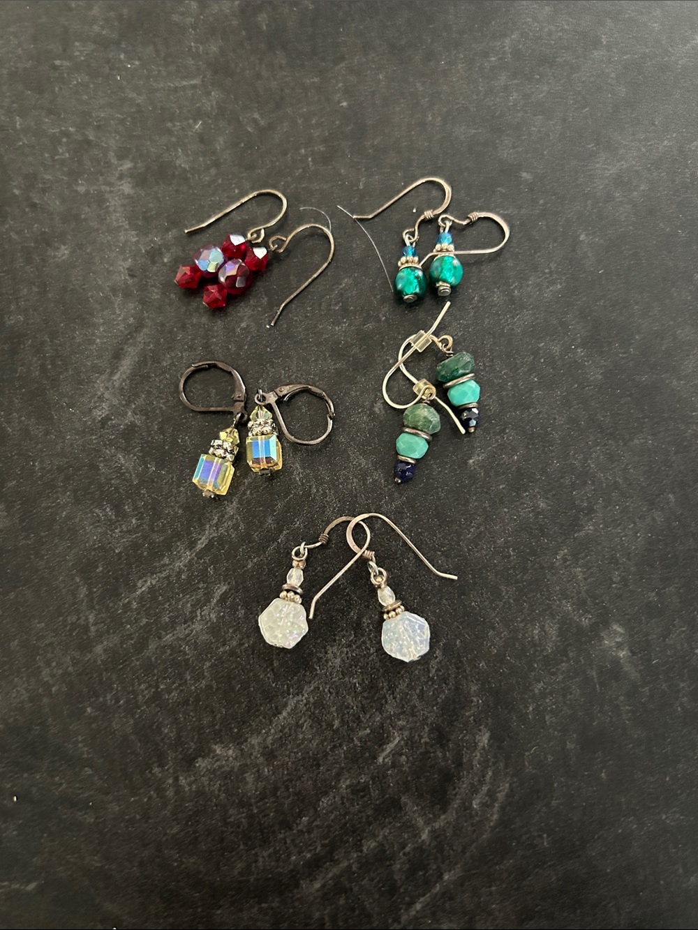 Mixed Women's Dangle Earring Set - Red, Turquoise, Iridescent, Clear